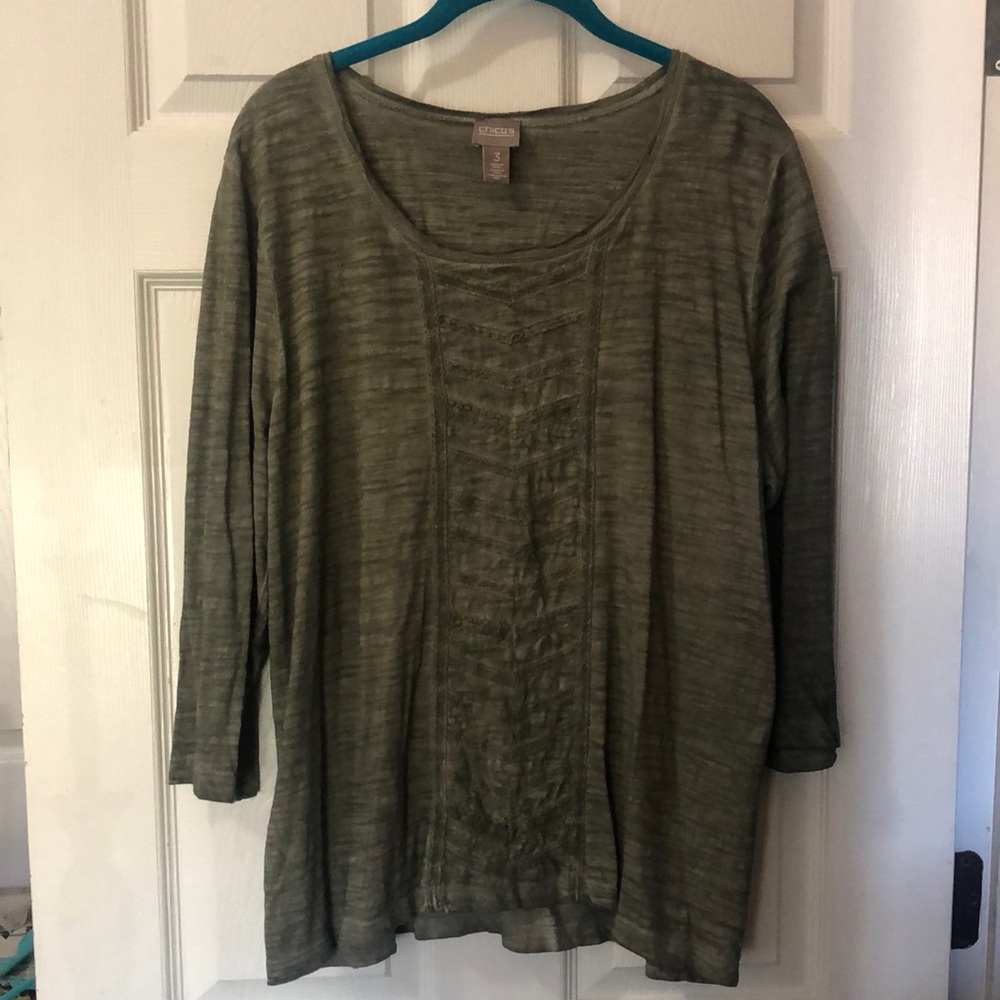 Casual Olive Green Women’s Top - 3/4 Sleeve